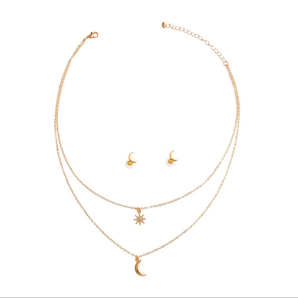 Crescent Moon Layer Necklace Set-Gold
